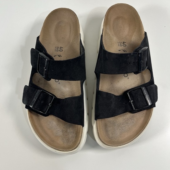 Arizona Platform Leather Chunky Suede Black Birkenstock Papillio Wedges Sz 40 - Picture 6 of 15